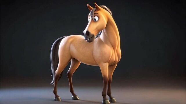 Funny animated horse clip art running in spotlight with cartoon face