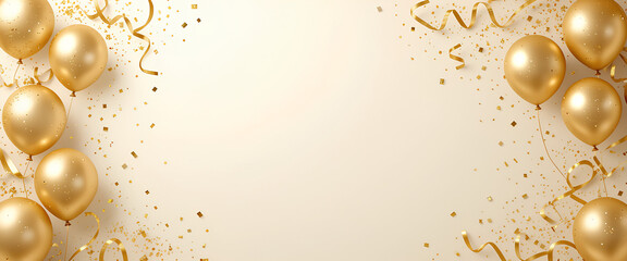 Elegant Celebration Party Banner with Golden Balloons Background

