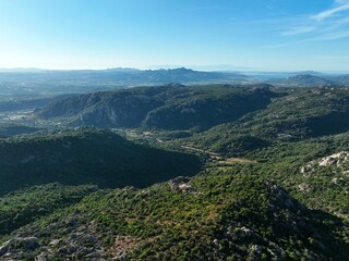 Fototapeta premium Aerial view of the Palau area in Costa Smeralda, Gallura, facing the la Maddalena archipelago in the northeast of the island of Sardinia