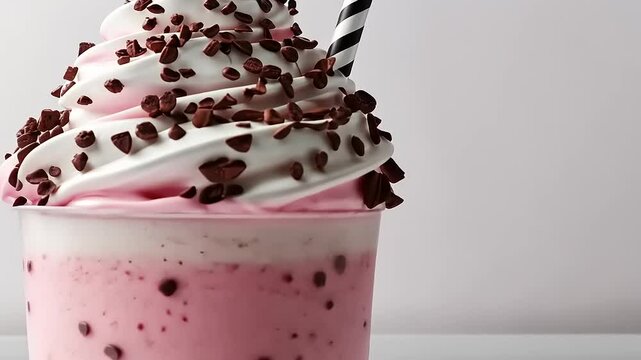 Refreshing Strawberry Milkshake with Whipped Topping and Chocolate Chips Delight