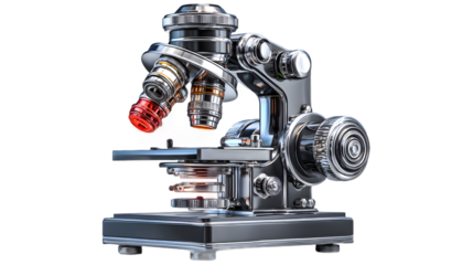 Highdetail 3D Render of a Chrome Microscope Illuminated Lenses Scientific Equipment Laborat