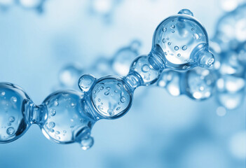 Close-up of Blue Water Molecules Connecting in a Liquid Chain