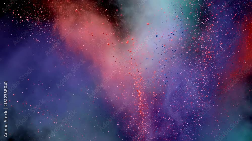 Poster explosion of bright colorful paint on black background burst of multicolored powder abstract pattern