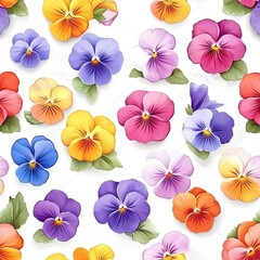Colorful Pansy Floral Seamless Pattern