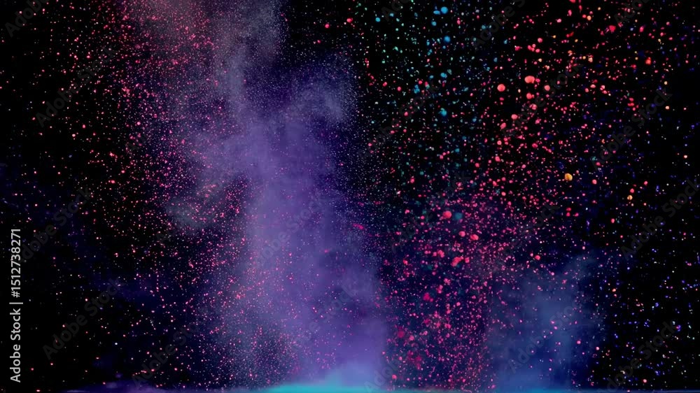 Poster explosion of bright colorful paint on black background burst of multicolored powder abstract pattern