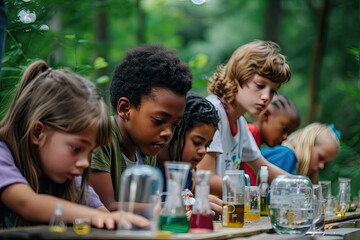 Premium Quality Image of Diverse Group of Young Students in an Outdoor Science Workshop