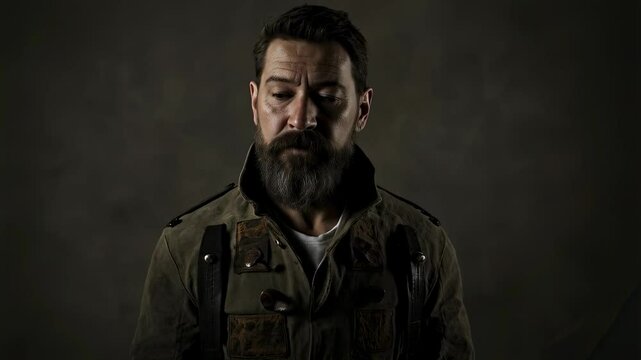 Portrait of a Bearded Man in a Military-Style Jacket