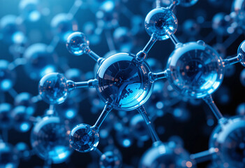 Blue Scientific Background with Interconnected Molecules and Blurred Elements