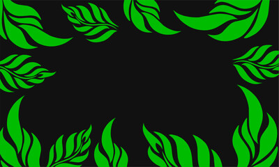 Green Leaf Frame on Black Background Decorative Nature Border Design