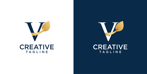 Initial V letter logo and leaf symbol. Leaf design elements, Initial V letter logo icon, Initial Logo Template