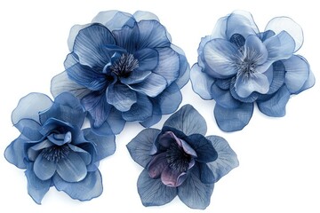 High Definition View of Set of Denim Decor Flowers on Isolated Background