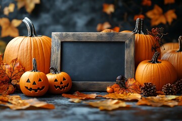 Autumn Harvest Mockup Halloween Pumpkin and Chalkboard Scene