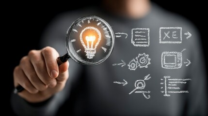 Innovative Idea Concept with Magnifying Glass and Icons