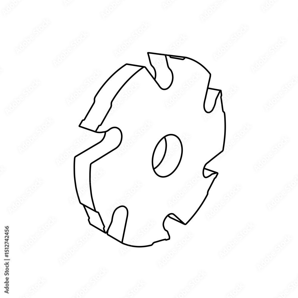 Poster the outline of a large milling disc symbol is made with black lines. 3d view of the object in perspe