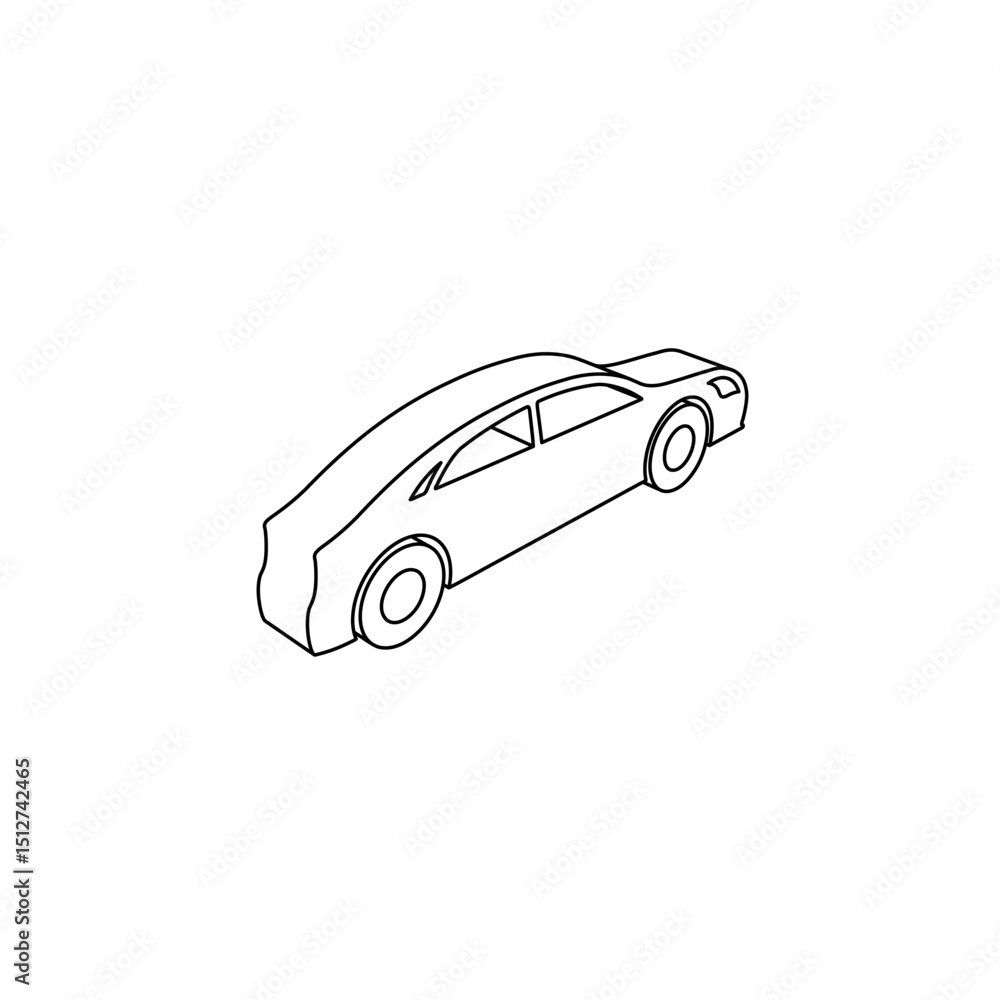 Poster the outline of a large car symbol is made with black lines. 3d view of the object in perspective. ve