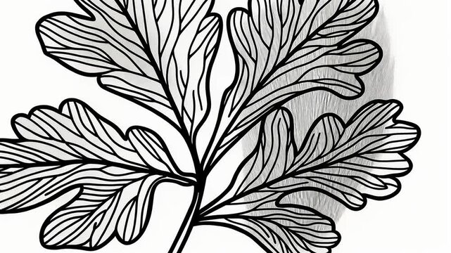 Line art drawing animation of a cilantro sprig showing the detail on white background