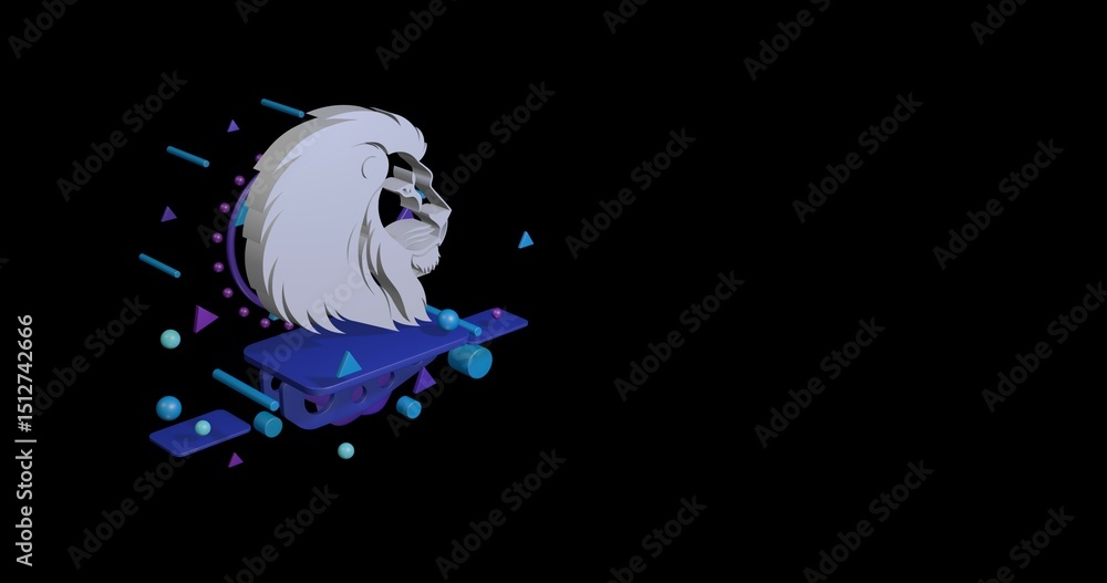 Poster white lion head icon on a pedestal of abstract geometric shapes floating in the air. abstract concep