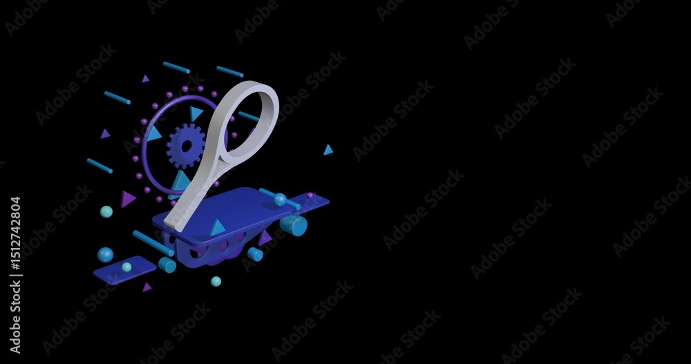 Aufkleber white tennis racket symbol on a pedestal of abstract geometric shapes floating in the air. abstract 