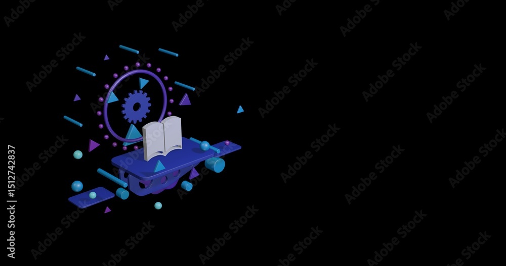 Poster white book symbol on a pedestal of abstract geometric shapes floating in the air. abstract concept a