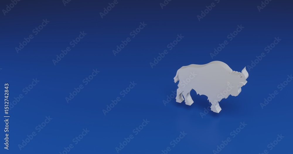 Poster isolated realistic white buffalo symbol with shadow. located on the right side of the scene. 3d illu