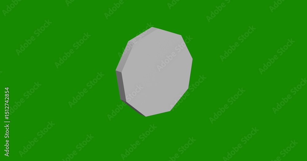 Poster isolated realistic white nonagon symbol front view with shadow. 3d illustration on green chroma key 