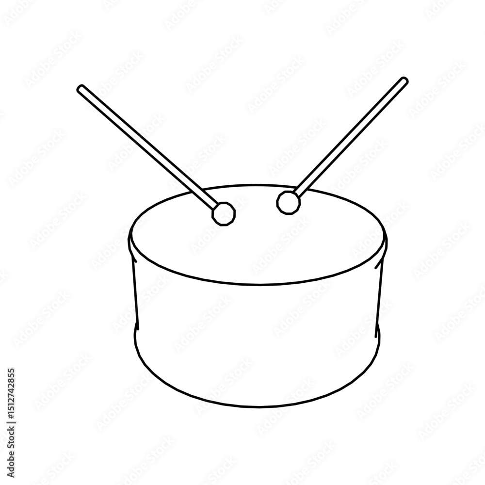 Poster the outline of a large drum symbol is made with black lines. 3d view of the object in perspective. v