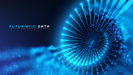 Big digital data flow with abstract glowing particle waves, vector illustration design concept for futuristic technology background, science, cyber security.