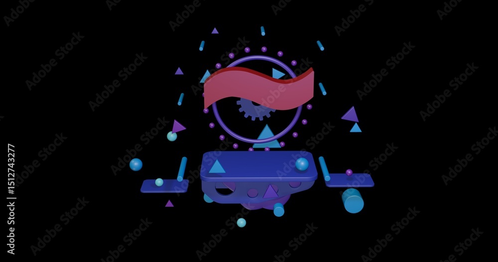 Aufkleber red tilde symbol on a pedestal of abstract geometric shapes floating in the air. abstract concept ar