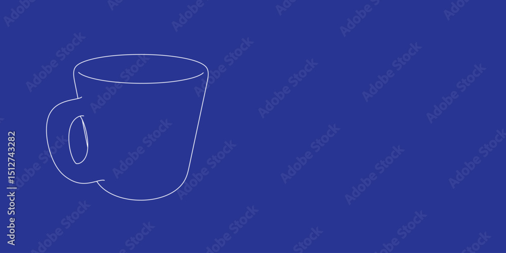 Poster the outline of a large cup made of white lines on the left. 3d view of the object in perspective. ve