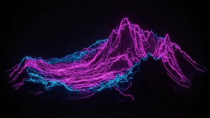 Neon glowing mountains abstract digital art - Powered by Adobe