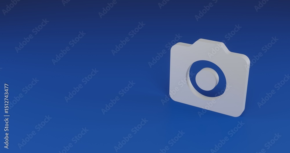 Poster isolated realistic white photo camera symbol with shadow. located on the right side of the scene. 3d