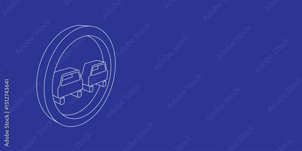 Poster the outline of a large no overtaking sign made of white lines on the left. 3d view of the object in 