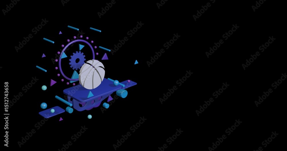 Poster white basketball symbol on a pedestal of abstract geometric shapes floating in the air. abstract con