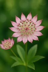 Astrantia Flower in Full Bloom with Soft Green Background
