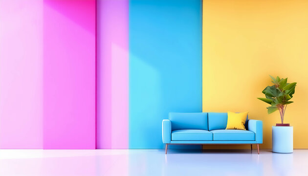 bold primary accents; grunge textured walls that contrast soft pastels