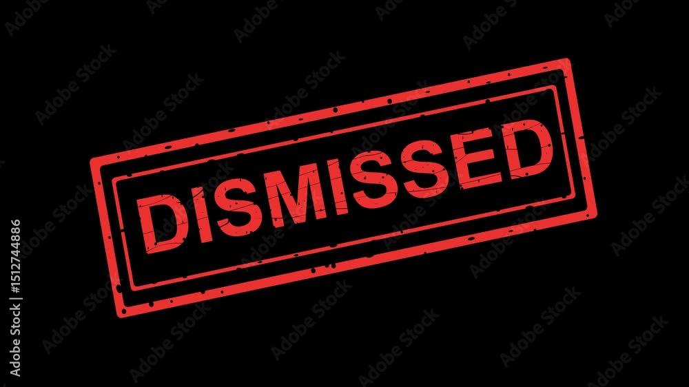 Poster video animation red icon rubber stamp dismissed text seal, on a transparent background with alpha ch