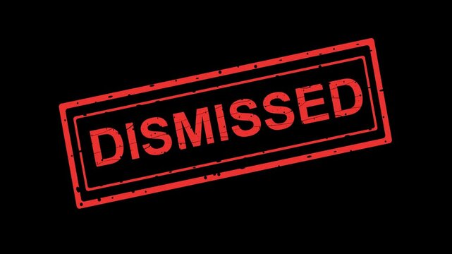 video animation red icon rubber stamp dismissed text seal, on a transparent background with alpha channel set to zero
