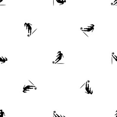 Seamless pattern of repeated black female football symbols. Elements are evenly spaced and some are rotated. Illustration on transparent background