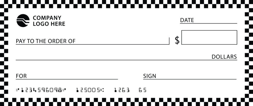 Bank check, vector blank money cheque, checkbook template with guilloche pattern and fields. Currency payment coupon, money check background