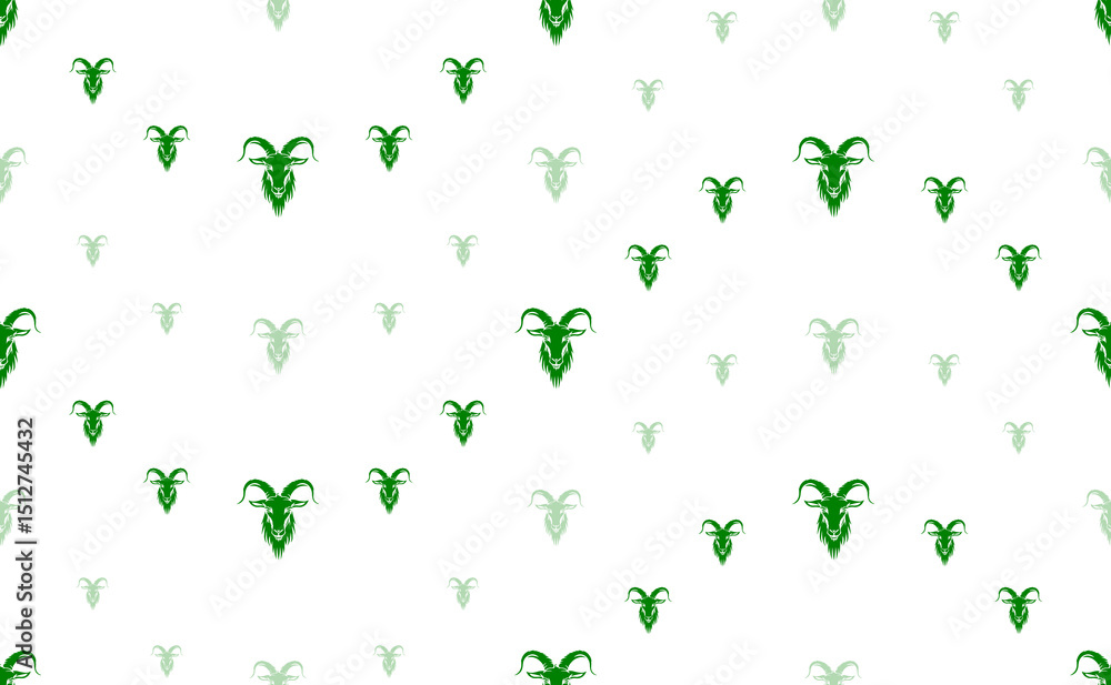 Poster seamless pattern of large and small green goat symbols. the elements are arranged in a wavy. illustr