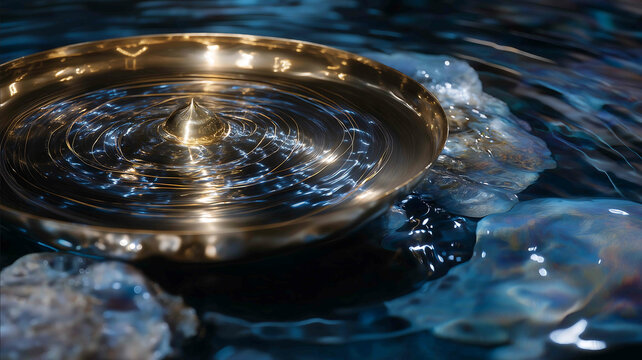 The camera captures the moment the vibrations ripple through the gongs surface Working for the benefit of people using the copy space