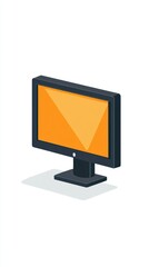 Isometric illustration of a black computer monitor with an orange screen displaying a subtle diagonal design, casting a small shadow