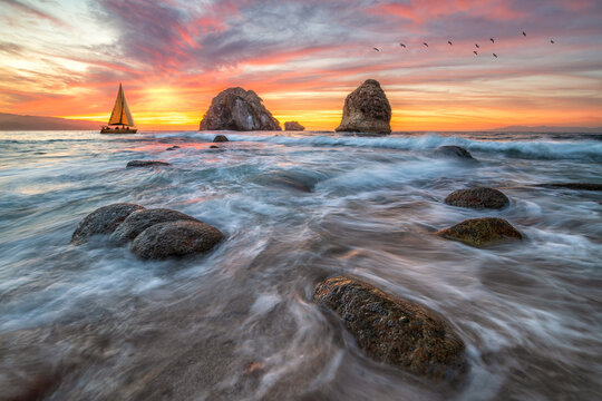 Sunset Sailboat Tropical Sailing Beach Landscape Beautiful Inspirational Nature Scenic Seascape Sunrise