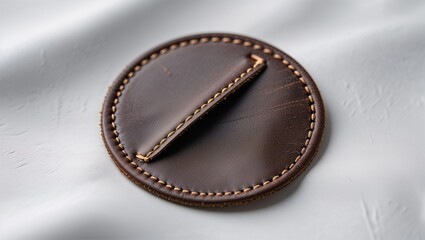 Brown leather coaster close up