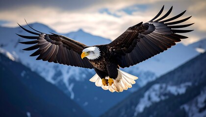 Fototapeta premium Majestic eagle soaring above snowy mountains