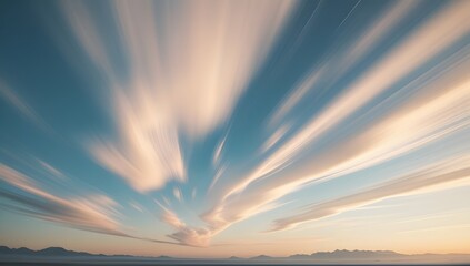 Abstract sky panorama with blurred motion clouds at dusk