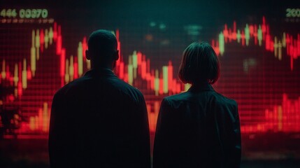 Two Individuals Analyzing Financial Data on a Digital Screen