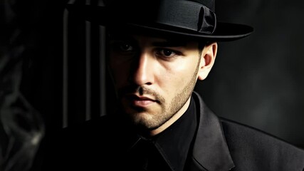 Dramatic Portrait of a Man in a Black Hat and Suit - Powered by Adobe