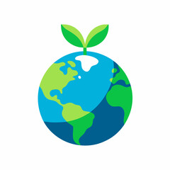 World environment day concept. logo design template, planet Earth with plant logo design, green earth planet concept, icon, world ecology, nature global protect, logo eco environment, globe with leaf.