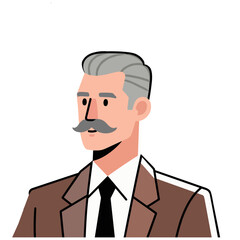 A distinguished older gentleman in a brown suit, illustrated in a simple style.